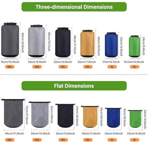 GliCraft 6 Pcs Waterproof Dry Bag Sack Lightweight Outdoor Dry Bags 35 L 20 L 15 L 10 L 5 L 3 L Waterproof Boat Bag for Kayaking Backpacking Hiking Camping RaftingDark Color - Image 3