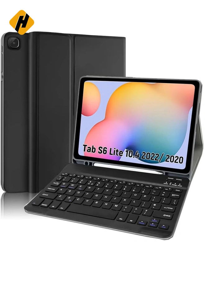 HuHa Keyboard Case for Samsung Galaxy Tab S6 Lite 10.4'' (SM-P610/P615/P613/P619, 2020/2022) – [Business Leather Folio Cover] [Detachable Magnetically Bluetooth Keyboard] [S-Pen Holder] (Black)  - Image 1