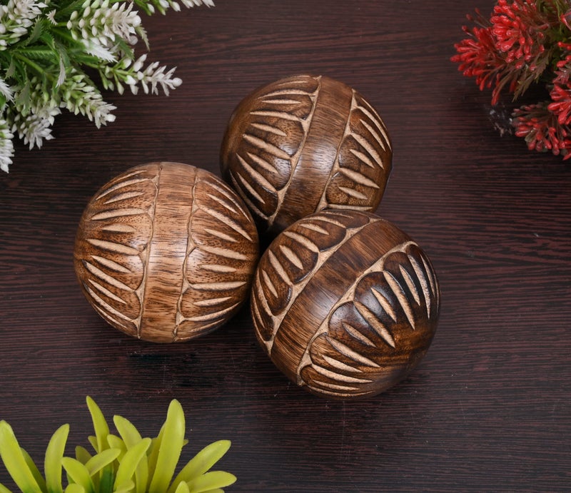 EDHAS Decorative Mango Wood Round Balls Set of 3 for Centerpiece or Individual Use Ideal for Use in Tray Bowl or Basket Decor - Image 2