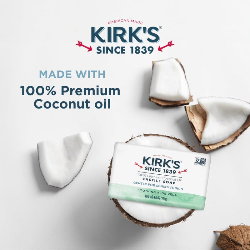Kirk's Castile Bar Soap for Men, Women & Children - Made with Premium Coconut Oil, Sensitive Skin Formula, Vegan, Non GMO, Aloe Vera, 4 oz. Bars 6 Pack - Image 3