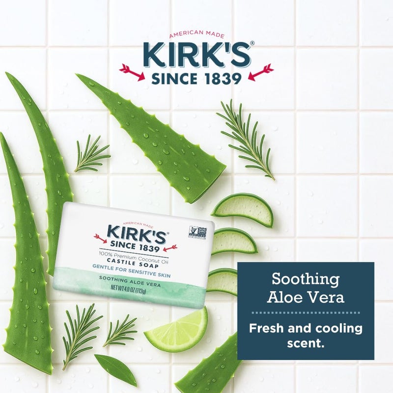 Kirk's Castile Bar Soap for Men, Women & Children - Made with Premium Coconut Oil, Sensitive Skin Formula, Vegan, Non GMO, Aloe Vera, 4 oz. Bars 6 Pack - Image 5