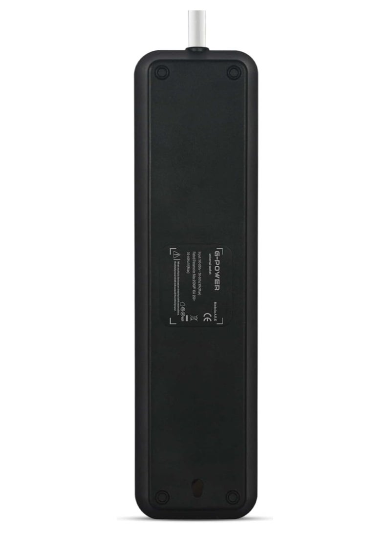 جي باور G-POWER GP351BK سلك كهربائي عالي الجودة بمقابس مزدوجة و4 منافذ طول السلك 4 متر - أسود - Image 2