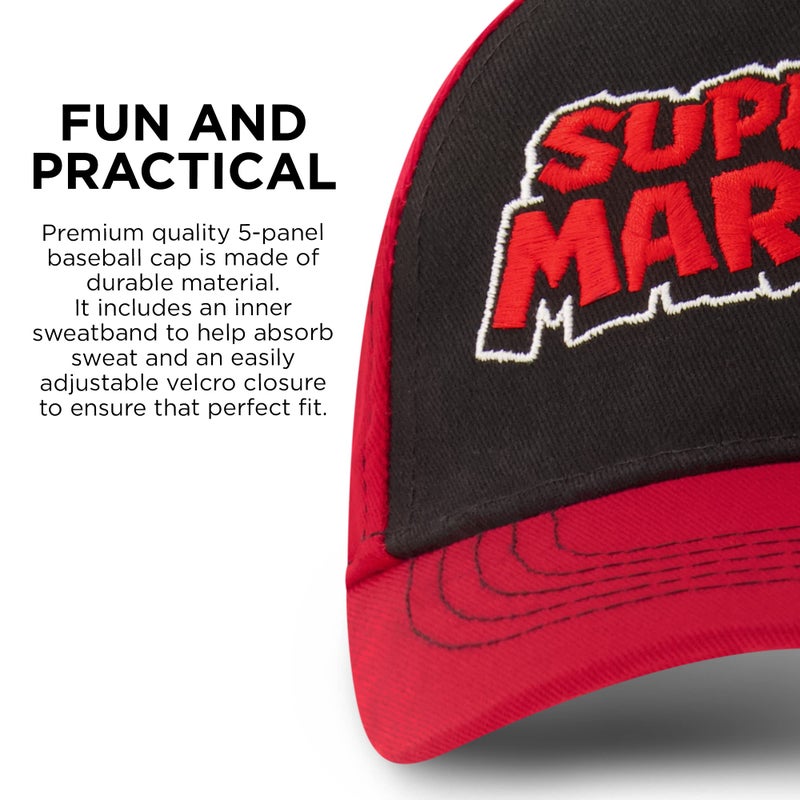 Nintendo Boys Baseball Cap, Super Mario Adjustable Kids Hat for Ages 4-14 Red/Black - Image 4