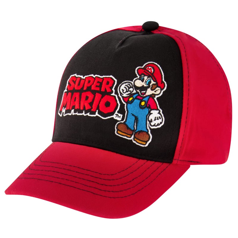 Nintendo Boys Baseball Cap, Super Mario Adjustable Kids Hat for Ages 4-14 Red/Black - Image 1