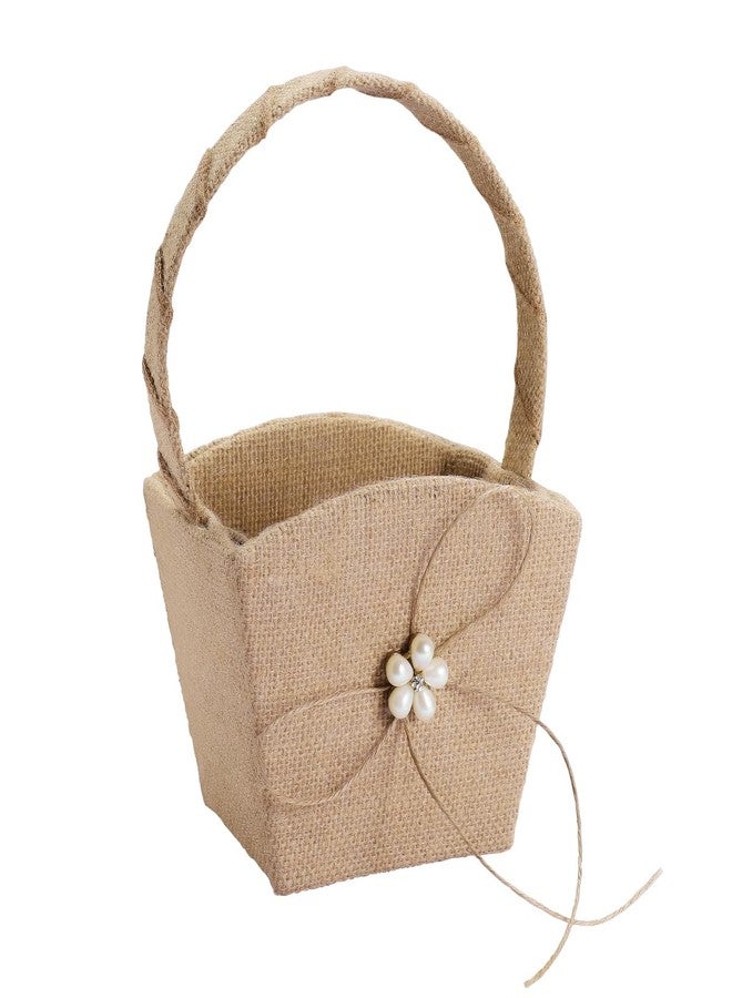 VOSAREA Girl Basket Burlap Wedding Girl Basket Rustic Wedding with Handle for Ceremony Girls Western Rustic Burlap Vintage - Image 1