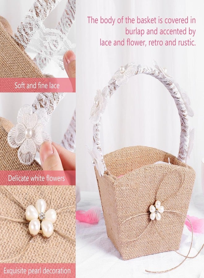 VOSAREA Girl Basket Burlap Wedding Girl Basket Rustic Wedding with Handle for Ceremony Girls Western Rustic Burlap Vintage - Image 5