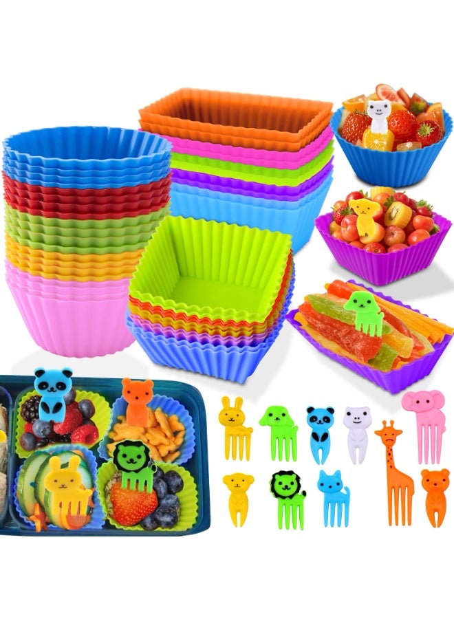 كيلا فواصل علب الغداء المصنوعة من السيليكون، 48 قطعة من فواصل علب الغداء بينتو مع 20 قطعة من أعواد الطعام لملحقات حاويات الغداء - Image 1