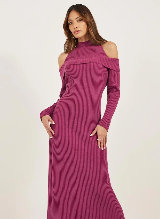 Styli Ribbed Cold-Shoulder Dress