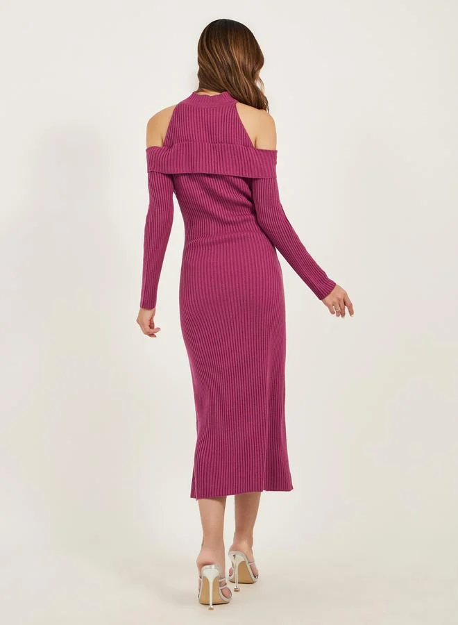 Styli Ribbed Cold-Shoulder Dress
