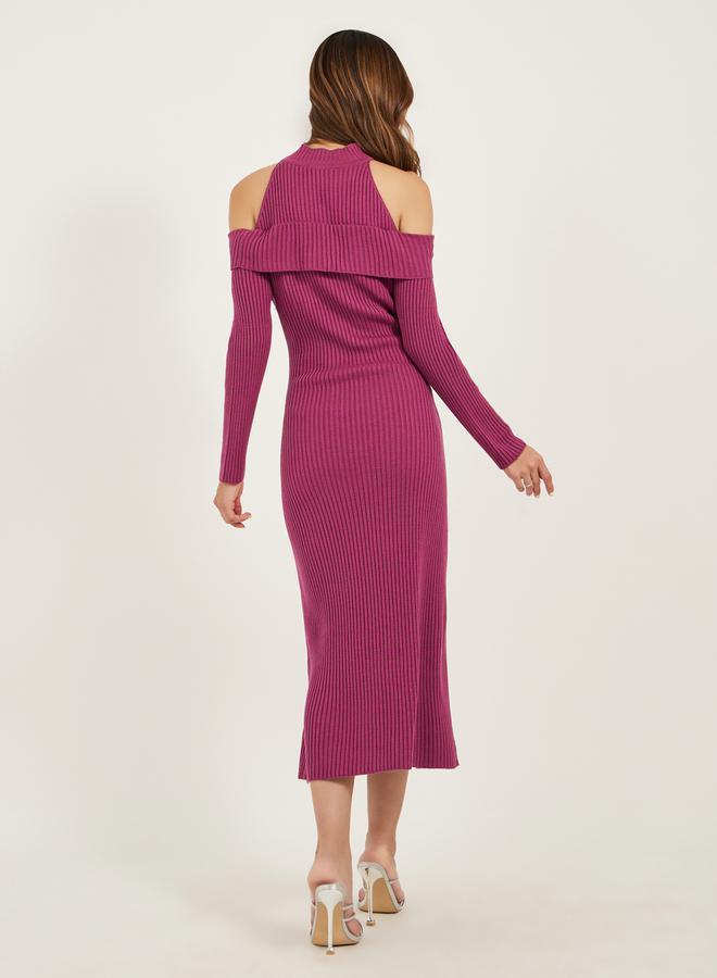 ستايلي فستان بكتف مكشوف ومضلع - Image 5