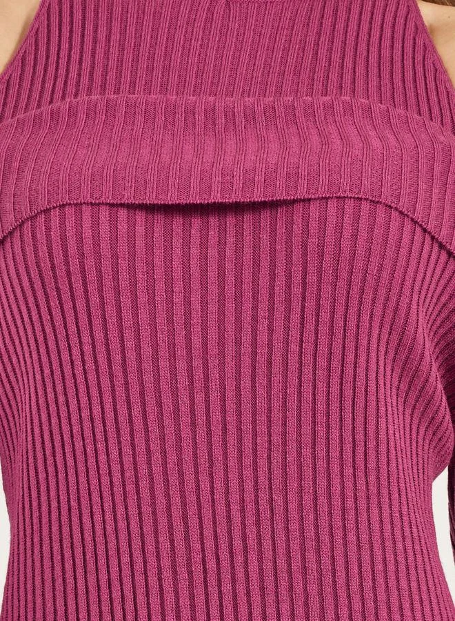 Styli Ribbed Cold-Shoulder Dress