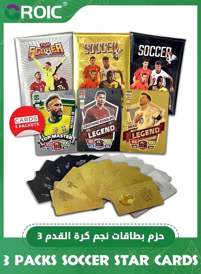 GROIC 3 Packs Soccer Star Cards, Black & Gold & Silver Soccer Mystery Cards Pack, Football Trading Cards, Collectible Soccer Cards for Fans & Players, Random Covers and Cards, 30 Pcs Cards Gifr for Friends - Image 1