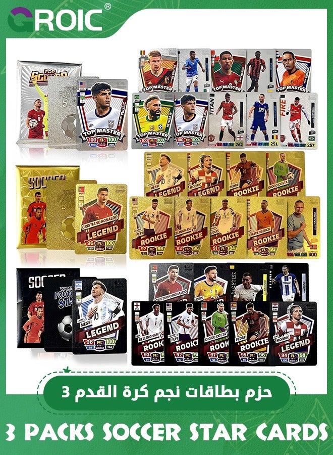 GROIC 3 Packs Soccer Star Cards, Black & Gold & Silver Soccer Mystery Cards Pack, Football Trading Cards, Collectible Soccer Cards for Fans & Players, Random Covers and Cards, 30 Pcs Cards Gifr for Friends - Image 2