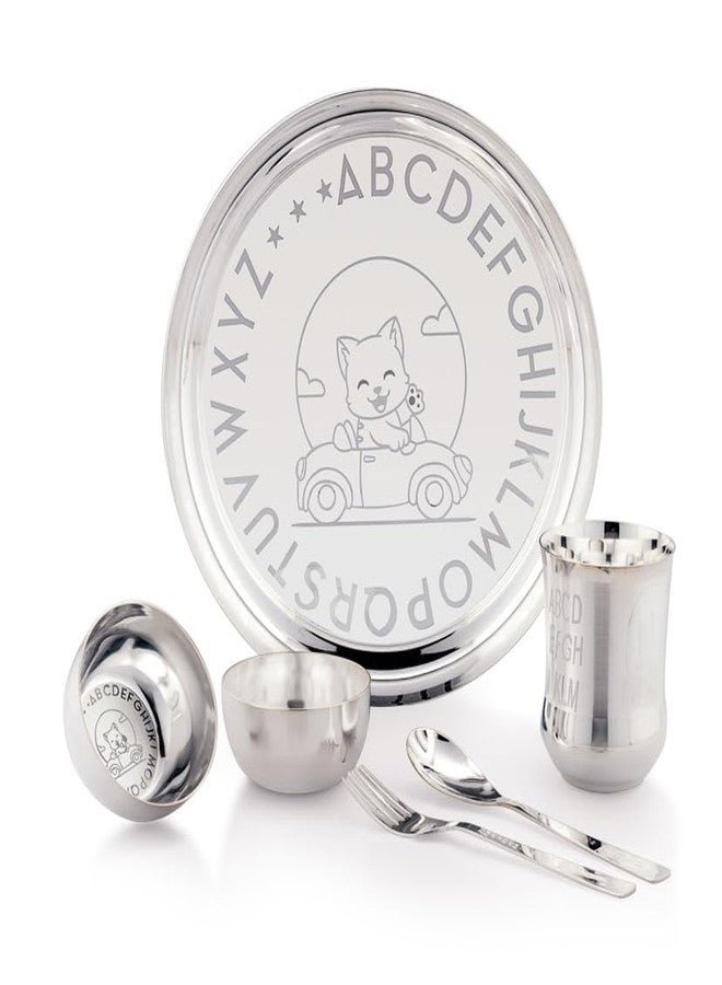 Silverglow BabyTom Silver Plated Dinner Set for Baby, Stainless Steel thali Set of 6, Silver Plated Dinner Set, Luxury dinnerware Set, Return Gift, Baby Dinner Set Steel, Pure Silver Dinner Set - Image 1