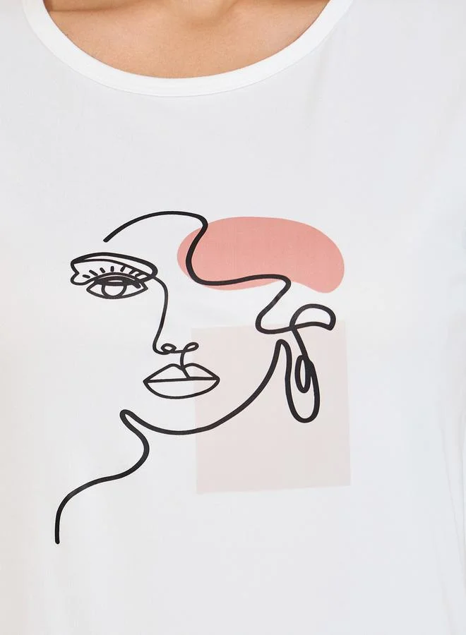 Styli Regular Fit Face Graphic Print T-Shirt