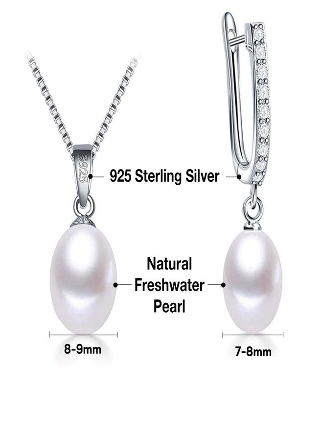 هينجشينج طقم مجوهرات لؤلؤ هينغشنغ للنساء، قلادة وأقراط من الفضة الإسترليني عيار 925 مرصعة بأحجار الراين البراقة، طقم مجوهرات مثالي لحفلات الزفاف والخطوبة - أبيض - Image 4