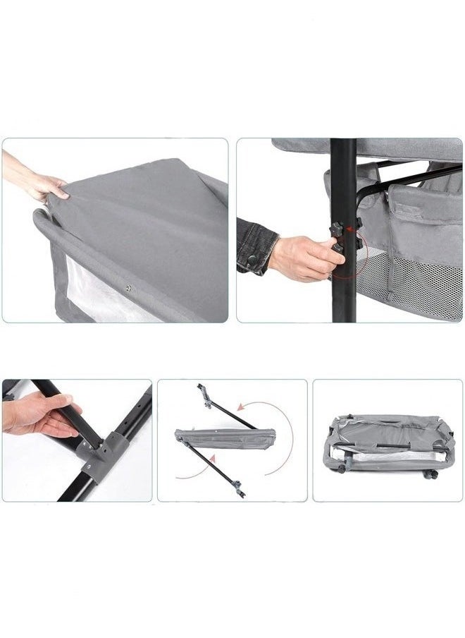 Arababy 3 In 1 Portable Foldable Baby Rocking Bed For Travel With Adjustable Height, Breathable Mesh And Mattress, Dark Grey  - Image 3