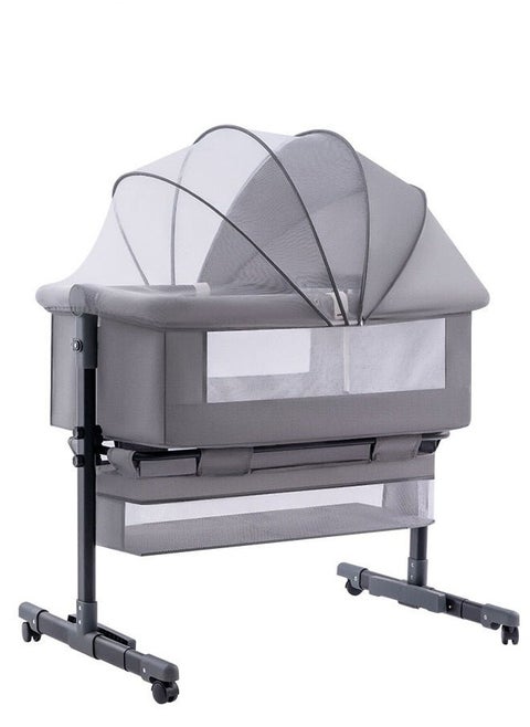 3 In 1 Portable Foldable Baby Rocking Bed For Travel With Adjustable Height, Breathable Mesh And Mattress, Dark Grey