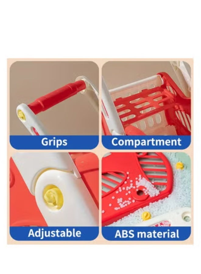 45 Piece Kids Shopping Cart Playset with Pretend Food and Accessories, Perfect for Ages 3+ for Pretend Play and Role Play Games (Red) - Image 3