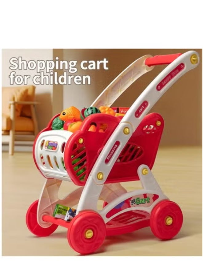 45 Piece Kids Shopping Cart Playset with Pretend Food and Accessories, Perfect for Ages 3+ for Pretend Play and Role Play Games (Red) - Image 1
