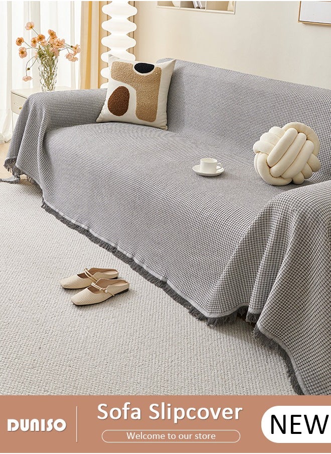 DUNISO Double Sided Couch Cover Sheet Blanket, Lightweight Knitted Throw Blankets with Tassels, Pet Couch Covers for Sofa, All Seasons Oversized Couch Cover Blanket  for Couch, Bed, Sofa  All Seasons  - Image 1