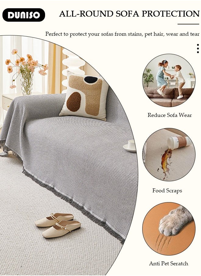DUNISO Double Sided Couch Cover Sheet Blanket, Lightweight Knitted Throw Blankets with Tassels, Pet Couch Covers for Sofa, All Seasons Oversized Couch Cover Blanket  for Couch, Bed, Sofa  All Seasons  - Image 2