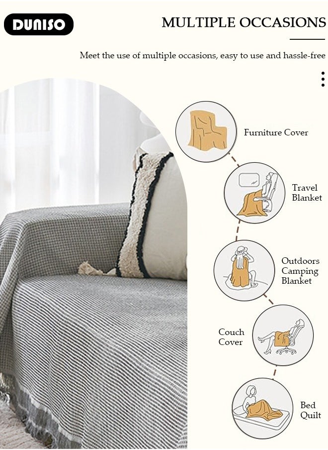 DUNISO Double Sided Couch Cover Sheet Blanket, Lightweight Knitted Throw Blankets with Tassels, Pet Couch Covers for Sofa, All Seasons Oversized Couch Cover Blanket  for Couch, Bed, Sofa  All Seasons  - Image 3