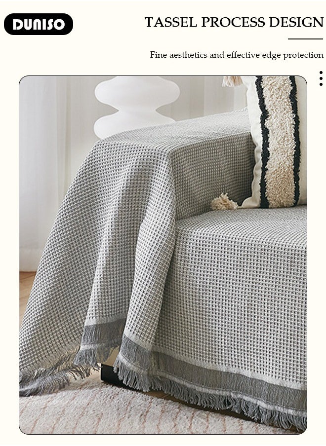DUNISO Double Sided Couch Cover Sheet Blanket, Lightweight Knitted Throw Blankets with Tassels, Pet Couch Covers for Sofa, All Seasons Oversized Couch Cover Blanket  for Couch, Bed, Sofa  All Seasons  - Image 5