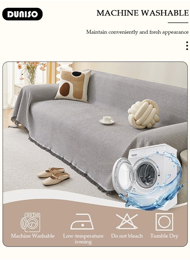 DUNISO - Double Sided Couch Cover Sheet Blanket, Lightweight Knitted Throw Blankets with Tassels, Pet Couch Covers for Sofa, All Seasons Oversized Couch Cover Blanket  for Couch, Bed, Sofa  All Seasons - Image 1