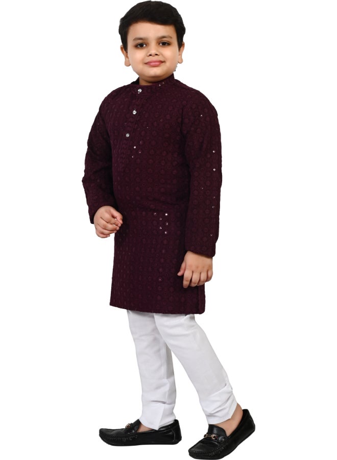 بي تي ديزايز طقم كورتا وبيجامة شيكانكاري للأولاد باللون النبيذي - Image 3