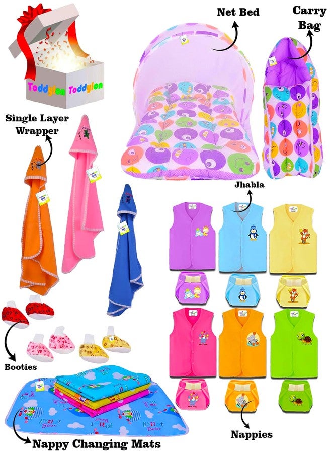 Toddylon New Born Baby Complete Daily Items Combo of Daily Essential Items in Single Packet Cotton Essentials Gift Set Hospital Bag | Maternity Kit for Baby | Pack of 25 Items (0-6 Months) (Purple) - Image 2