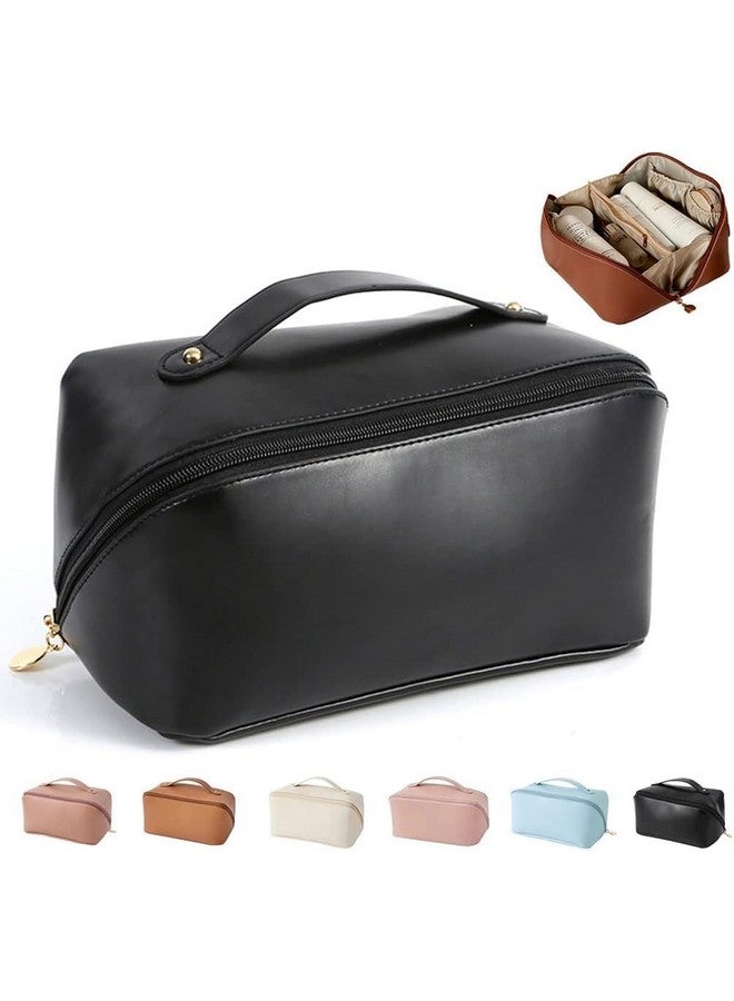 SARJAK Women’s Large Capacity Cosmetic Travel Bag - Waterproof Leather Makeup Organizer with Wide Opening, Dividers with Handle (Multicolor) - Image 1