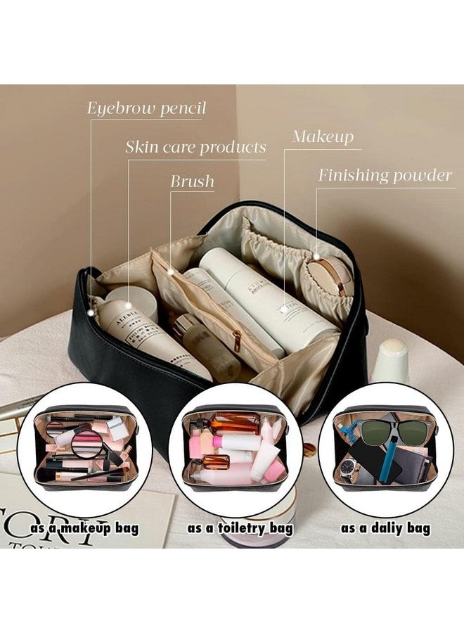 SARJAK Women’s Large Capacity Cosmetic Travel Bag - Waterproof Leather Makeup Organizer with Wide Opening, Dividers with Handle (Multicolor) - Image 3