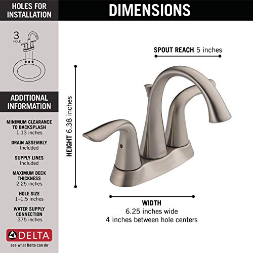 Delta Lahara Centerset Brushed Nickel Bathroom Faucet, 4 Inch 3 Hole Bathroom Sink Faucet for Vanity, Metal Push-Pop Drain Assembly, Stainless 2538-SSMPU-DST - Image 4