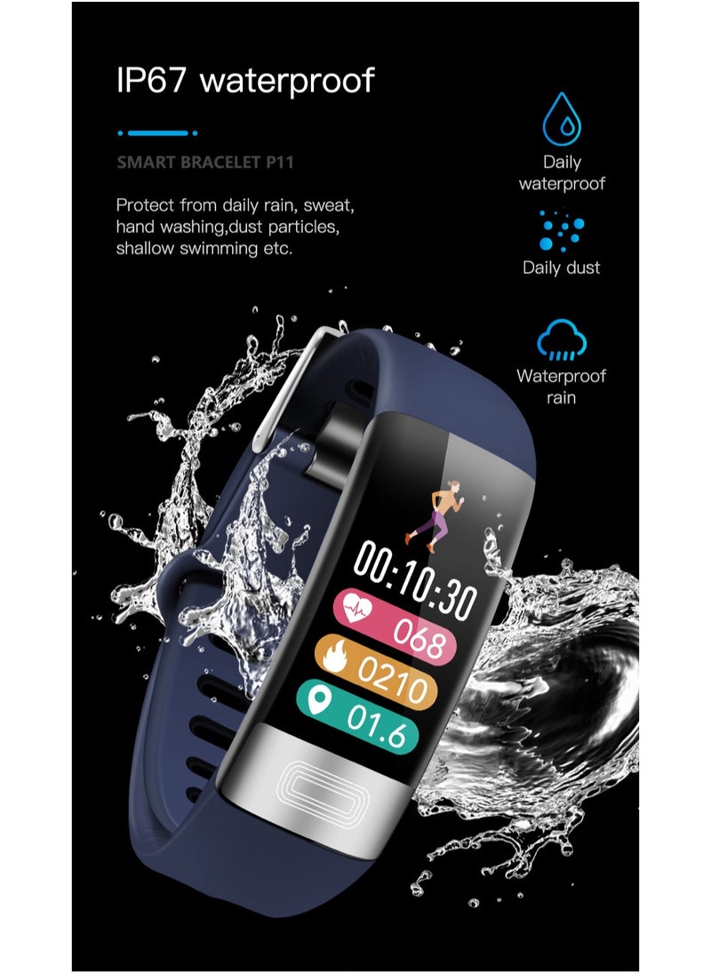Verci - ECG + PPG P11 Plus Smart Wristband Fitness Tracker for Women Men Calorie Blood Pressure Waterproof Sport Smartband Health Smartwatch (Blue) - Image 1