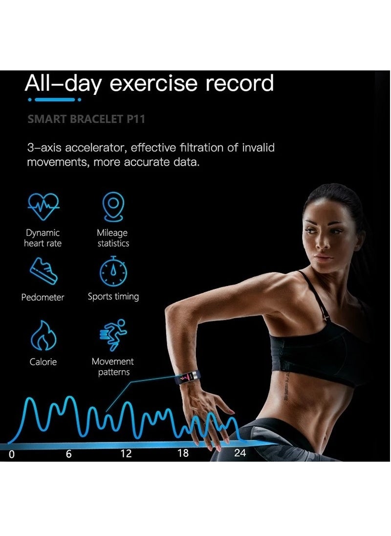 Verci - ECG + PPG P11 Plus Smart Wristband Fitness Tracker for Women Men Calorie Blood Pressure Waterproof Sport Smartband Health Smartwatch (Blue) - Image 1