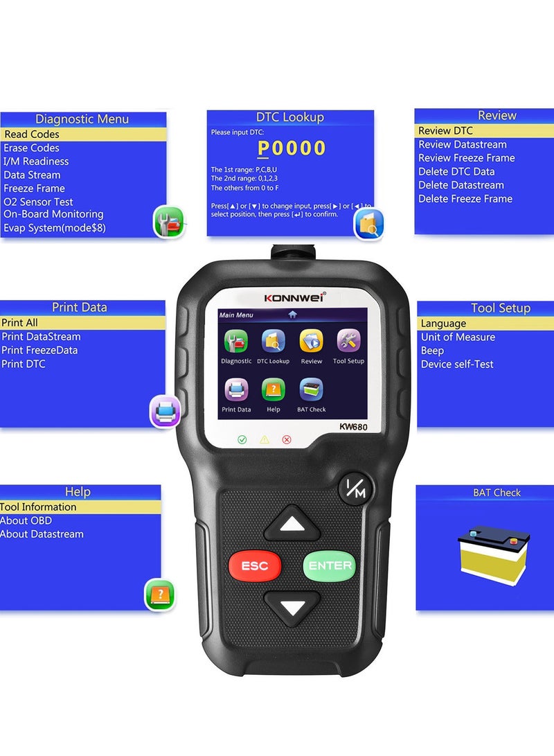 KONNWEI OBDII CAN Diagnostic Tool Car Code Reader KW680 Engine Light Scan Tool OBD II Scanner for Cars Since 1996 - Image 5