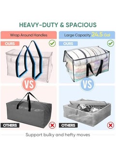 HOOKOR Bedding Foldable Clothes Organizer Quilt Bag Thicken Clothes Pouch Bag for Moving House Comforter Bags with Zipper Quilt Holder Quilt Container 24 Gallon Storage Moving Bag (2 Pack,Clear)  - Image 4