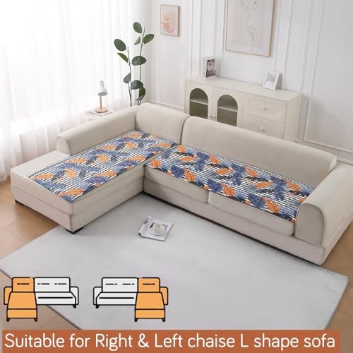 HOKIPO 'LiefNest' Printed Holland Velvet L Shape (2+2 Seater) Sofa Cover Seat Mat with Foam Filling, Tropical Leaves Dusk Blue (IN-822-D5 + IN-823-D5) - Image 3
