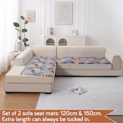 HOKIPO 'LiefNest' Printed Holland Velvet L Shape (2+2 Seater) Sofa Cover Seat Mat with Foam Filling, Tropical Leaves Dusk Blue (IN-822-D5 + IN-823-D5) - Image 2