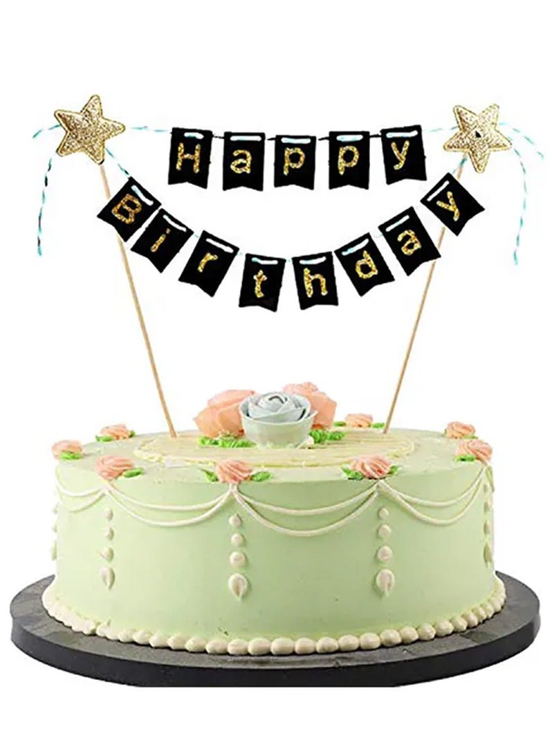 Brain Giggles Brain Giggles Black and Golden Happy Birthday Cake Topper  - Image 1