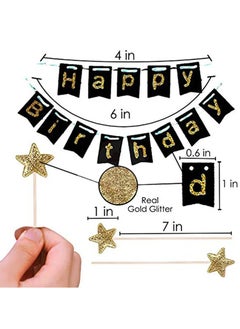 Brain Giggles Brain Giggles Black and Golden Happy Birthday Cake Topper  - Image 2