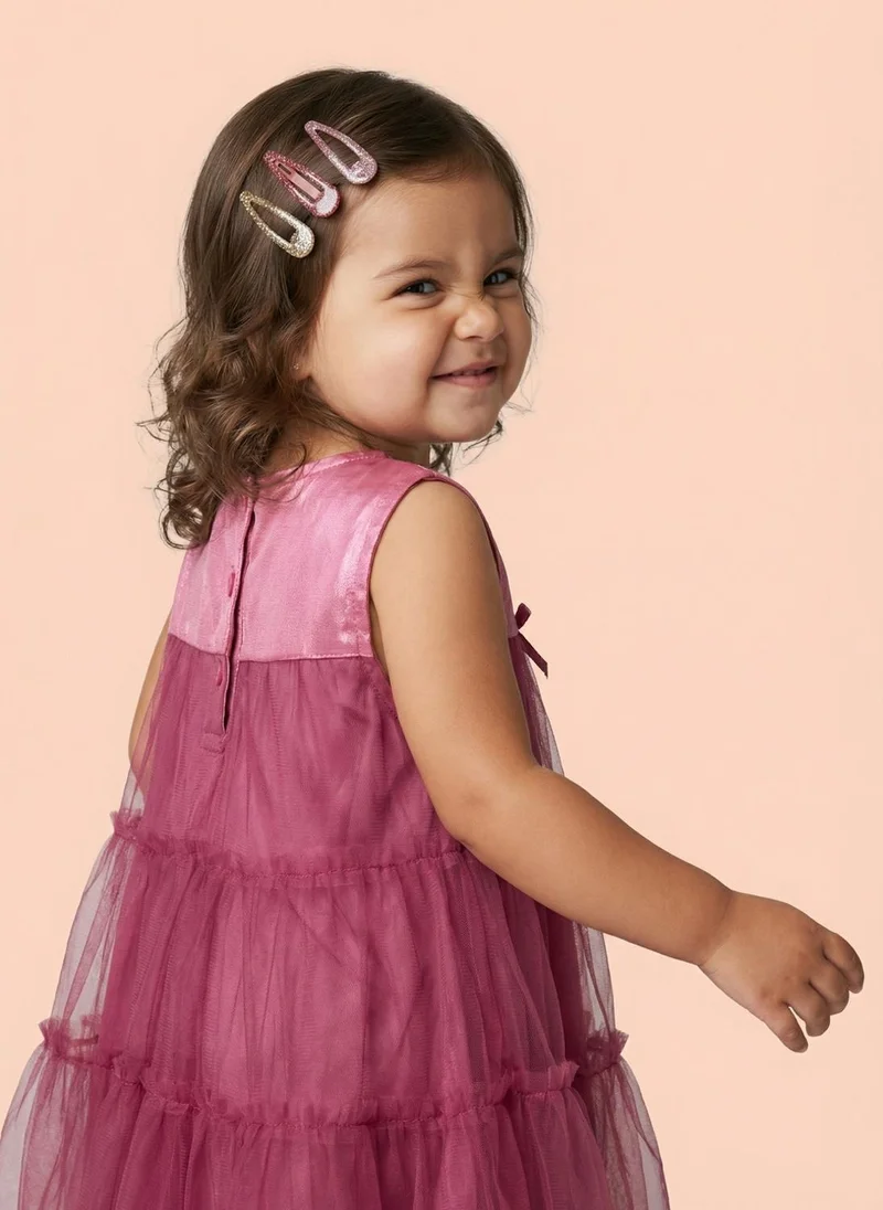 Nautinati  Nautinati Baby Girls' A-line Tiered Mesh Solid Party Dress with Bows & Cotton Lining for Women | Best Price UAE