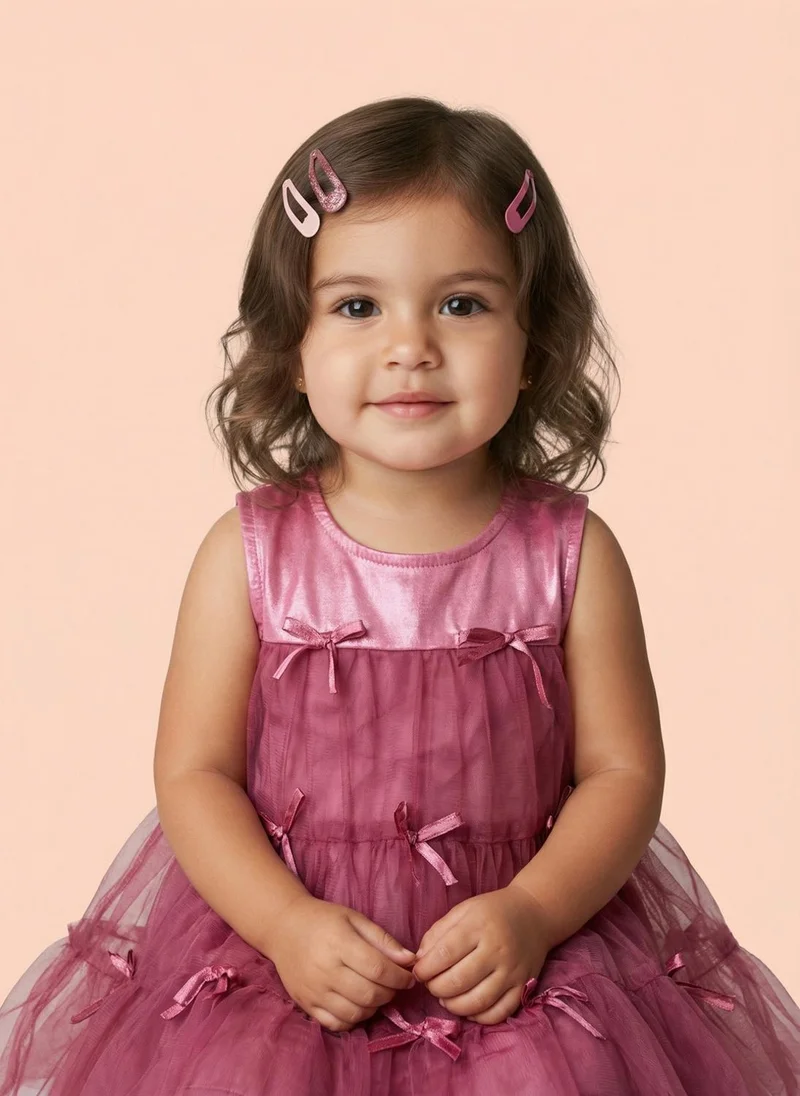 نوتيناتي Nautinati Baby Girls' A-line Tiered Mesh Solid Party Dress with Bows & Cotton Lining