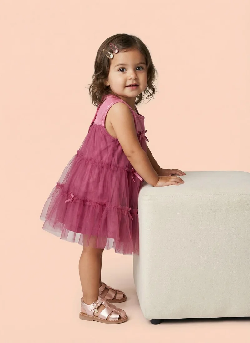 Nautinati  Nautinati Baby Girls' A-line Tiered Mesh Solid Party Dress with Bows & Cotton Lining for Women | Best Price UAE