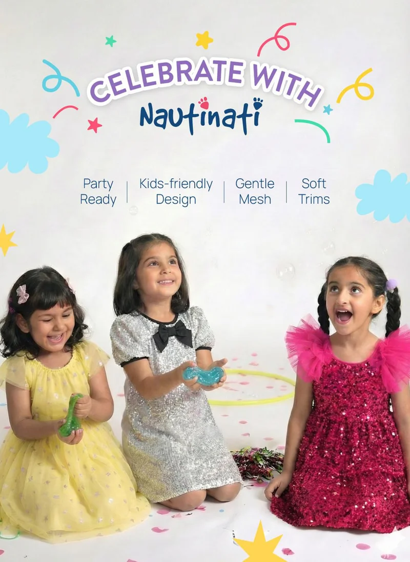 Nautinati  Nautinati Baby Girls' A-line Tiered Mesh Solid Party Dress with Bows & Cotton Lining for Women | Best Price UAE