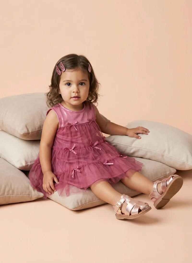 Nautinati  Nautinati Baby Girls' A-line Tiered Mesh Solid Party Dress with Bows & Cotton Lining for Women | Best Price UAE