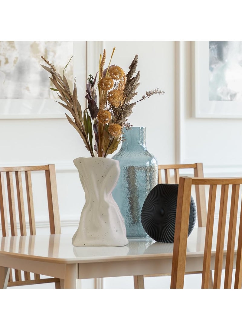 XiuWoo Unique crinkle grab paper bag design matte ceramic vase, boho flower vase for modern home decor, wedding dinner table party office decorative white  - Image 5