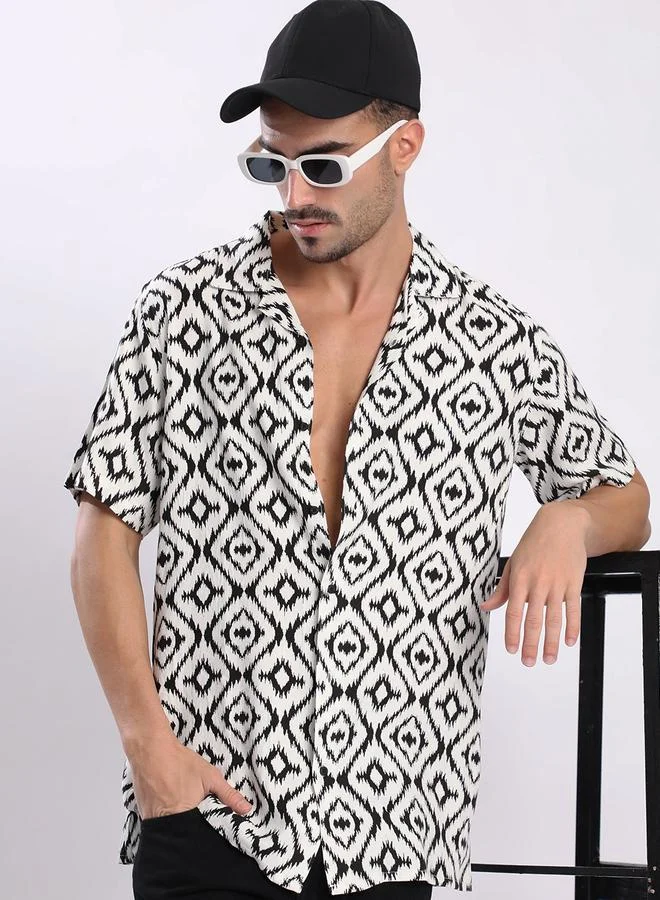 Styli Men White All Over Print Resort Collar Shirt By Bene Kleed