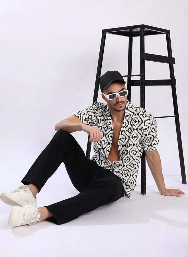 Styli Men White All Over Print Resort Collar Shirt By Bene Kleed